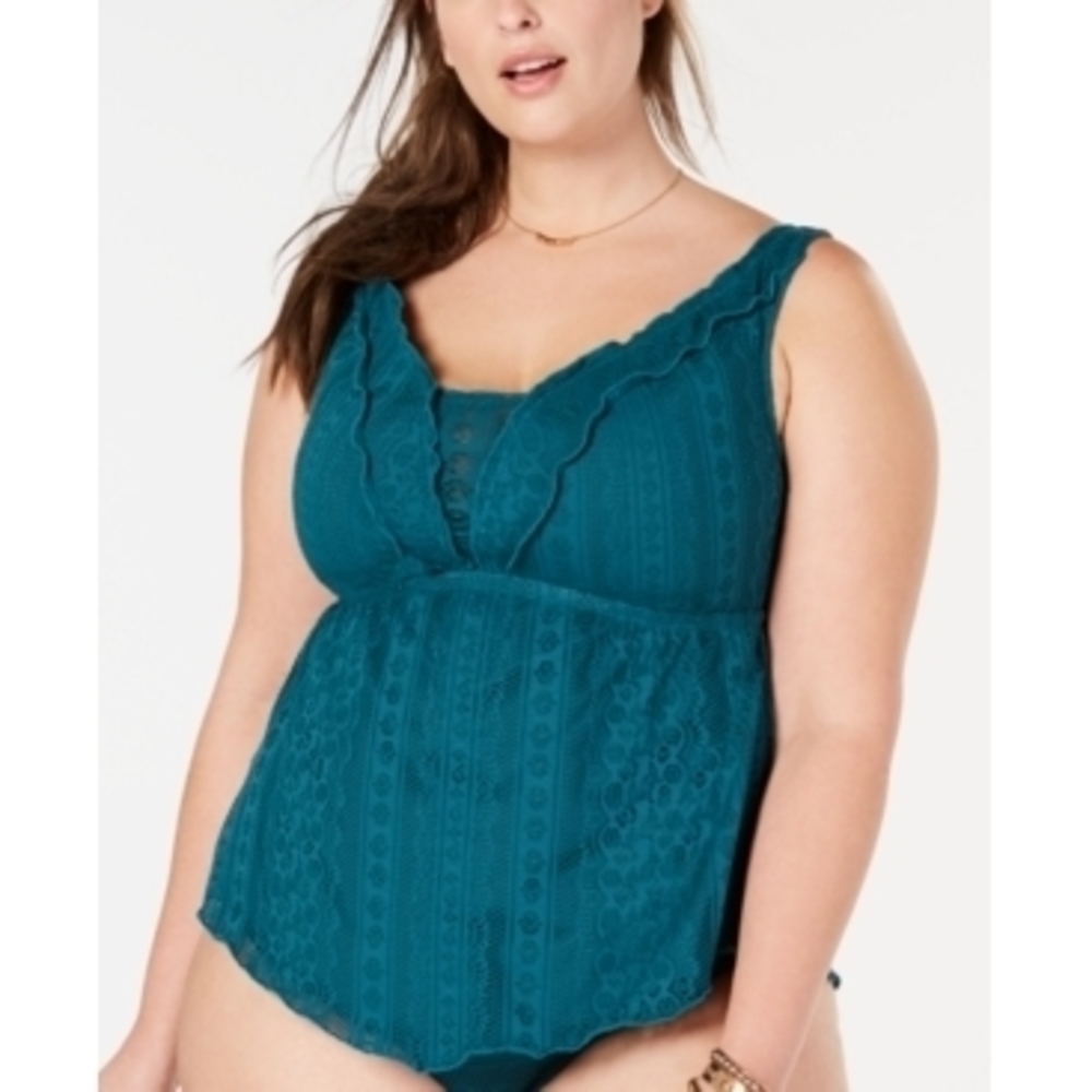 Becca By Rebecc Womens Plus Size Crochet Side-Tab Bikini Bottoms Forest 0X